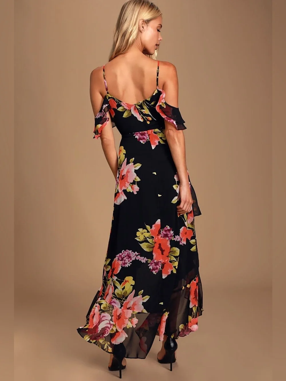 Lulus Love in Bloom Black Floral Print Off-the-Shoulder High-low Dress Size M - Picture 2 of 12